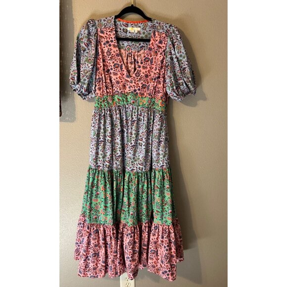 Boden Maxi Dress 10 R Cotton Colorful Smocked Pockets Short Sleeve Washable NEW - Picture 8 of 13